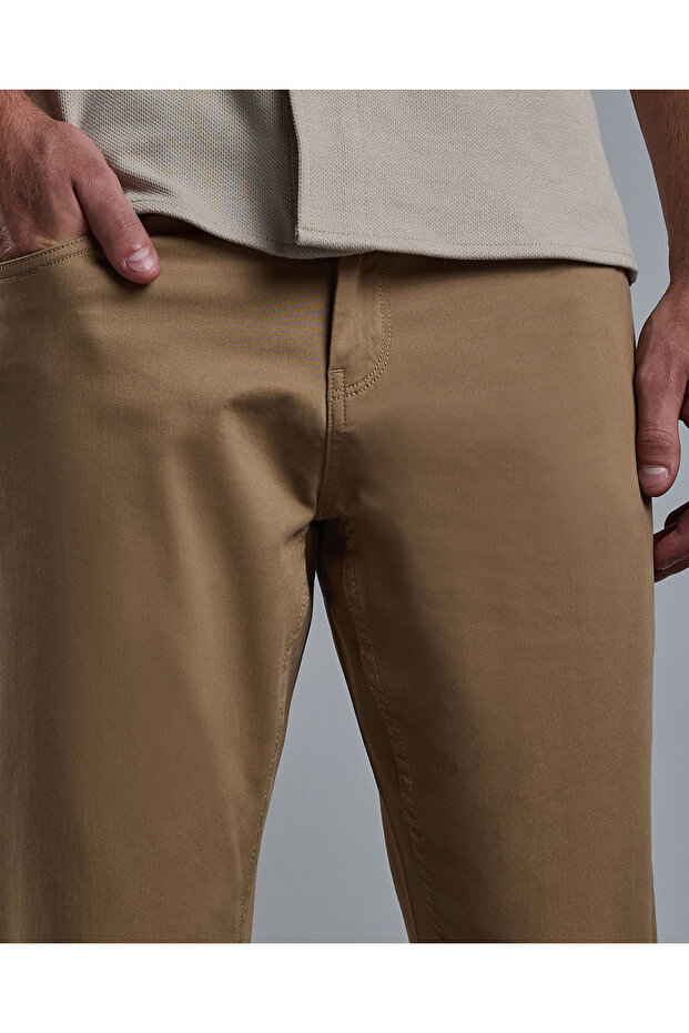 Solid Woven Pants with Button Closure - 5