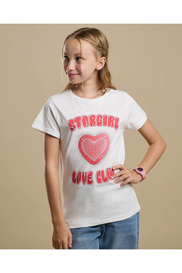 Graphic Print T-Shirt with Crew Neck and Short Sleeves
