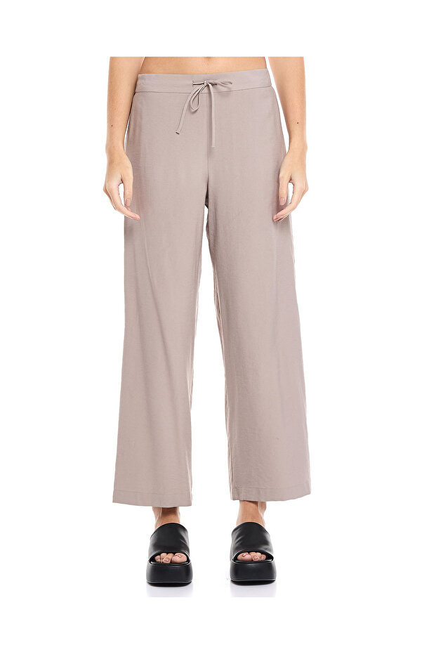 Solid Wide Leg Pants with Drawstring Waist - 2