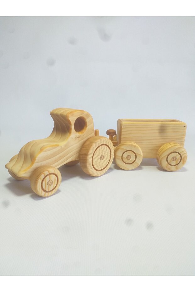 Wooden Toy Tractor with Trailer Mentessori Retro Tractor