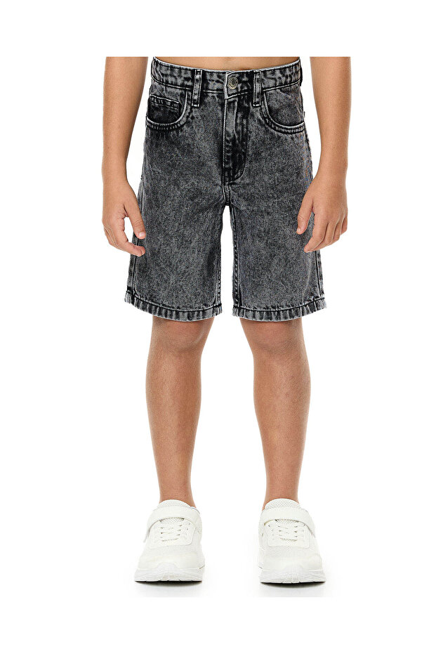 Washed Denim Shorts with Button Closure - 2