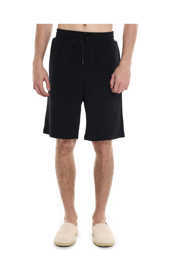 Textured Shorts with Drawstring Closure - 2