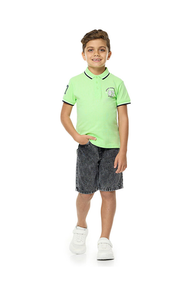 Washed Denim Shorts with Button Closure - 1