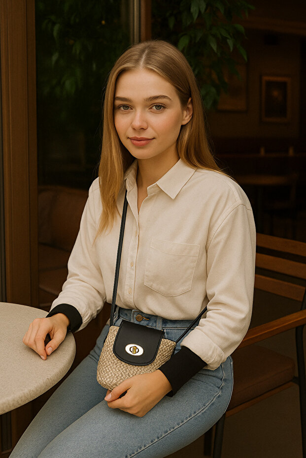 Hasır Crossbody Çanta - Günlük Kullanım & Şık Tasarım - 1
