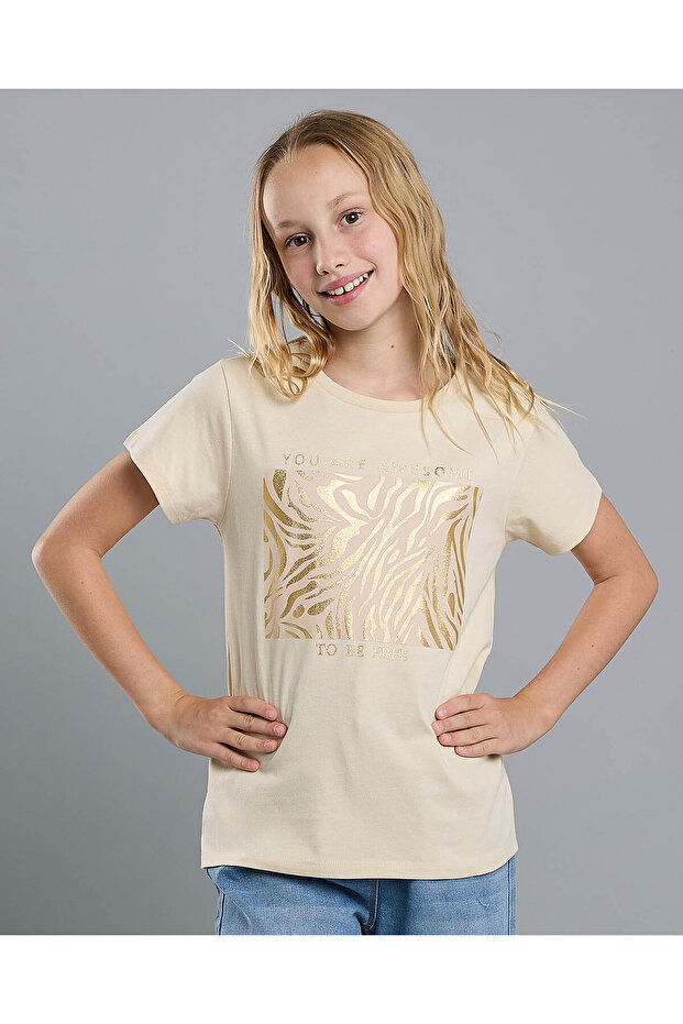 Foil Print T-Shirt with Crew Neck and Short Sleeves