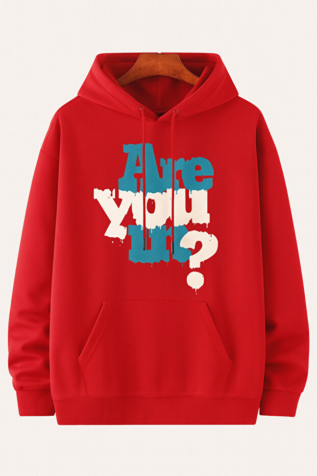 Oversize 3 Thread Hooded Letter Printed Unisex Sweatshirt