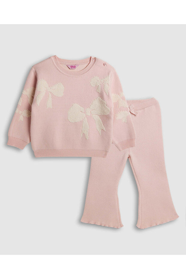 مجموعة ملابس محبوكة بنقوش فيونكة - 1