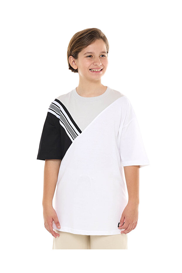 Color Block T-Shirt with Crew Neck and Short Sleeves