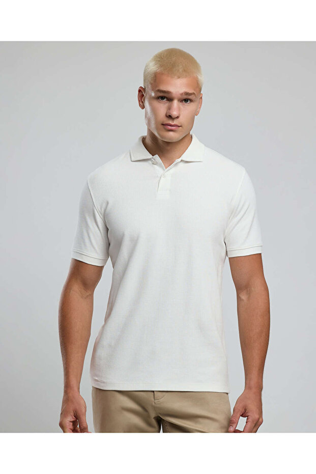 Ribbed Polo T-Shirt with Short Sleeves
