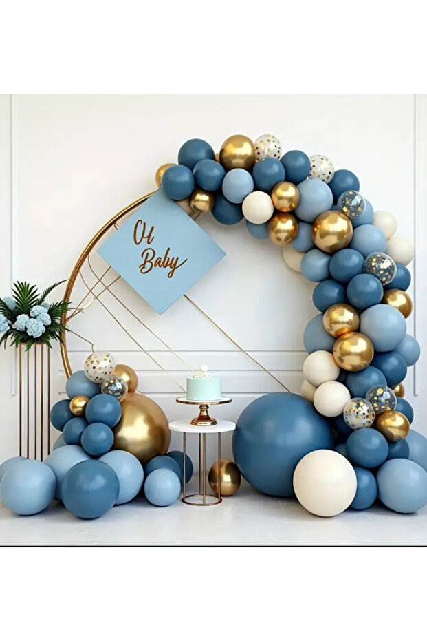 Deep Ocean Gold Chrome Storm Blue Retro White Balloon Chain Set of 100