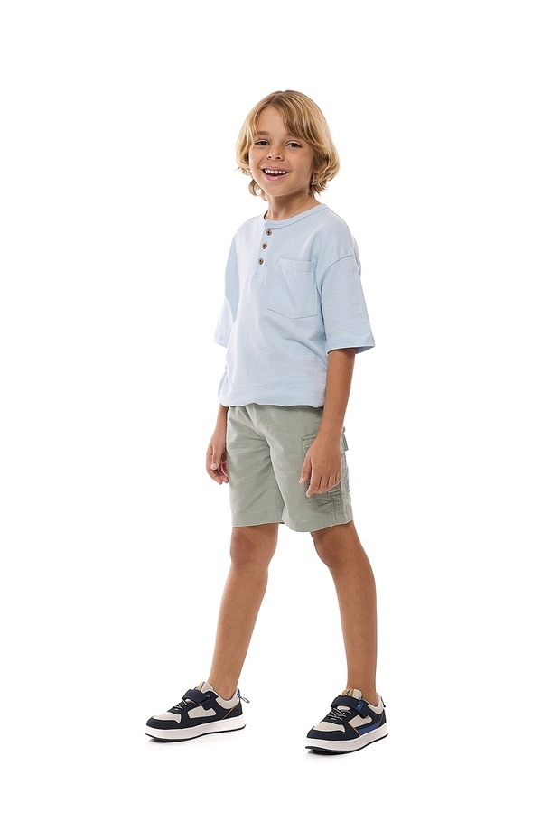 Solid Cargo Shorts with Button Closure - 1