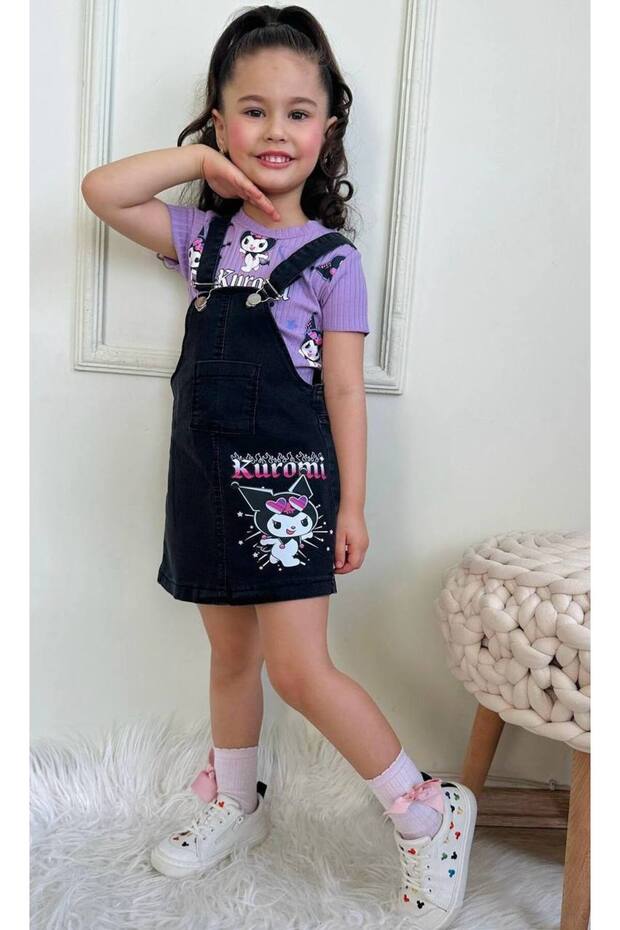 Kız Çocuk Kromi Yazlık Kot Etek Slopet Tshirt - 1