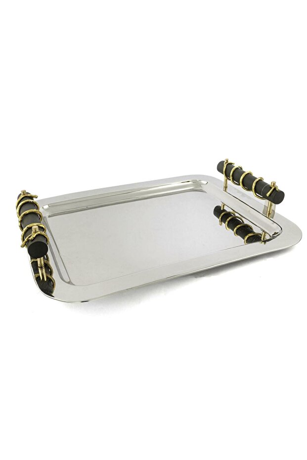 Branch Metal Tray with Wooden Handle 44X34X7Cm