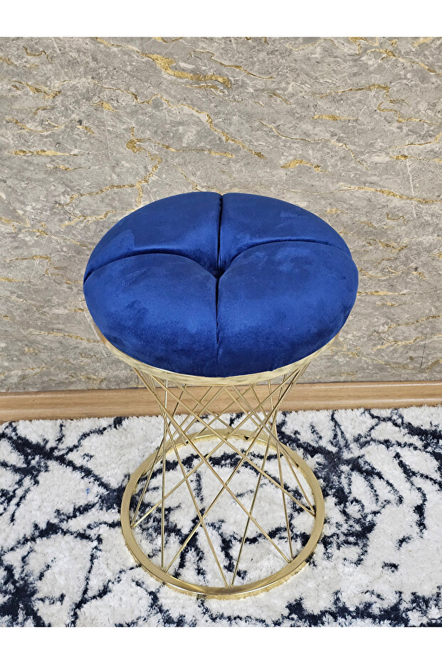 Yuvarlak Gold Kaplama Puf Oturak - Bench - Ayak Ucu Oturak - Tabure - Makyaj Oturak - 4