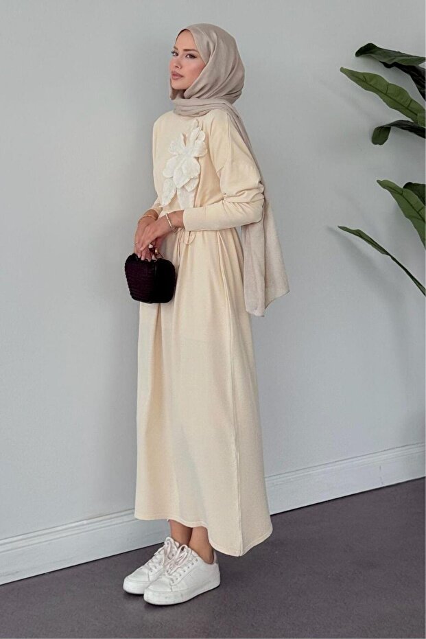 Zambak Merserize Elbise Krem - 2