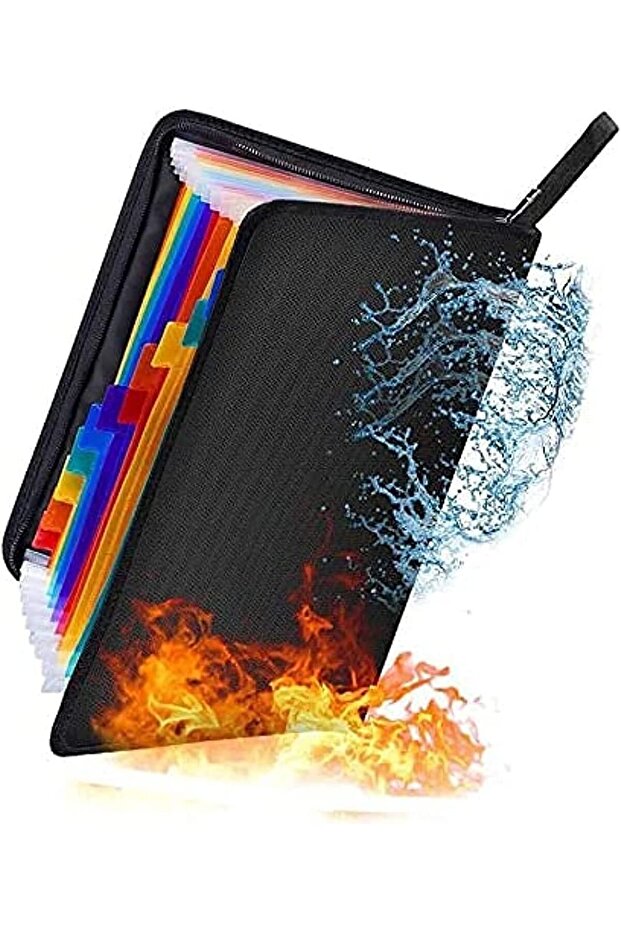 Fireproof Waterproof Potable Expanding File Folder Storage Important Documents Protection Bag -12 Po