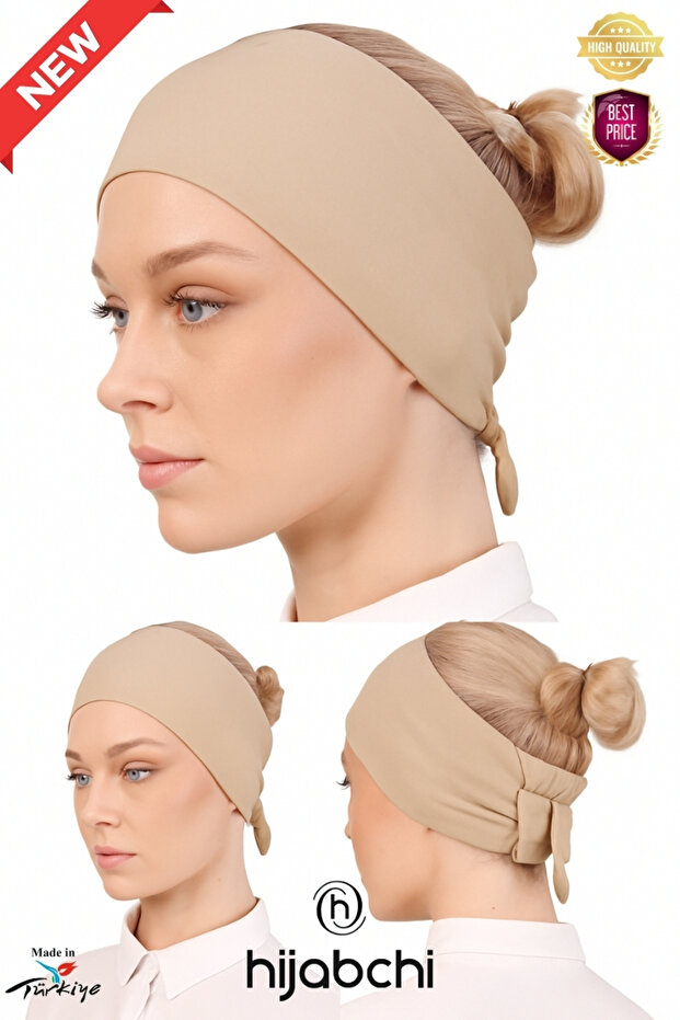 Luxury Bandana Bonnet Tie-Up Viscose Hijab Inner Bonnet - Beige