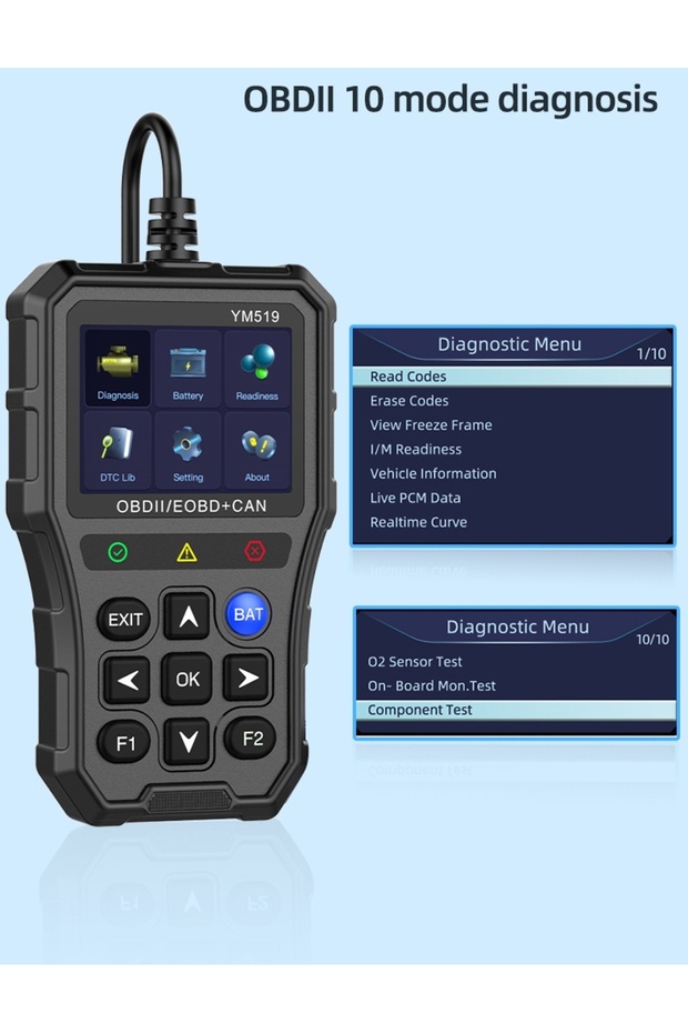 YM519 OBD2 car diagnostic tester, Error reset, Battery test, Engine fault code scanning, - 12