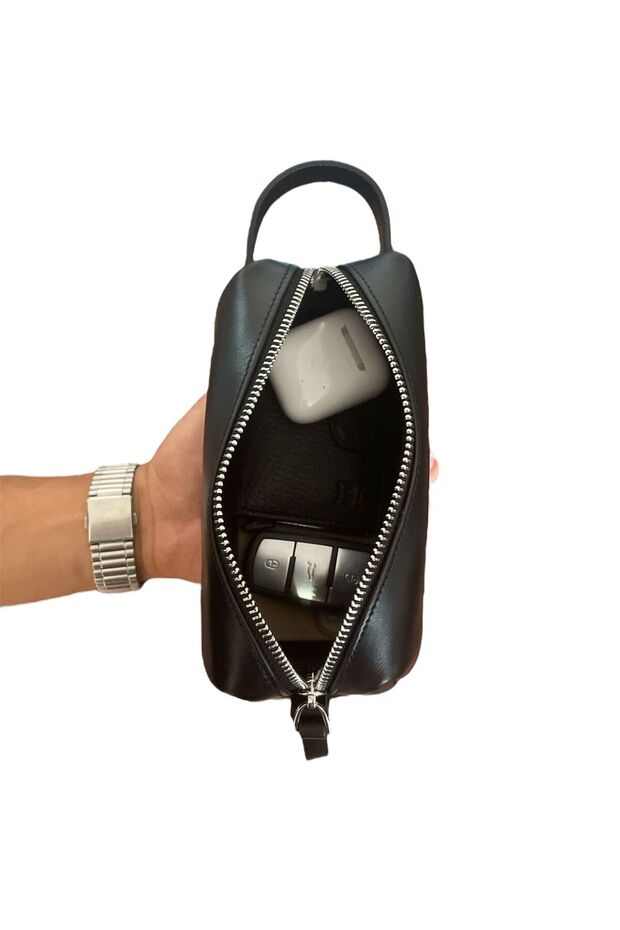 Unisex Genuine Leather Portfolio Clutch Stylish and Gentle Shaving Cosmetic Care and Daily Hand Bag 19X9X10