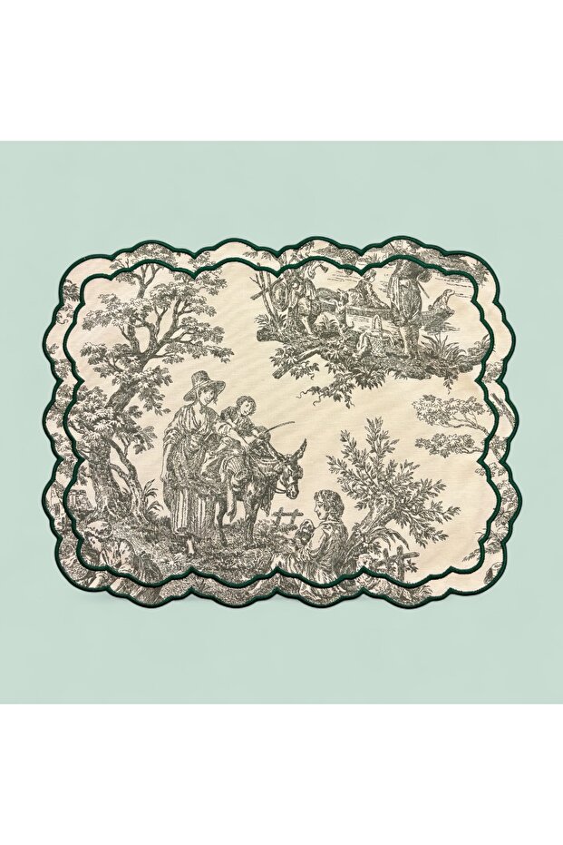 Toile De Jouy - American Service Green - 35X45 cm 1 Piece