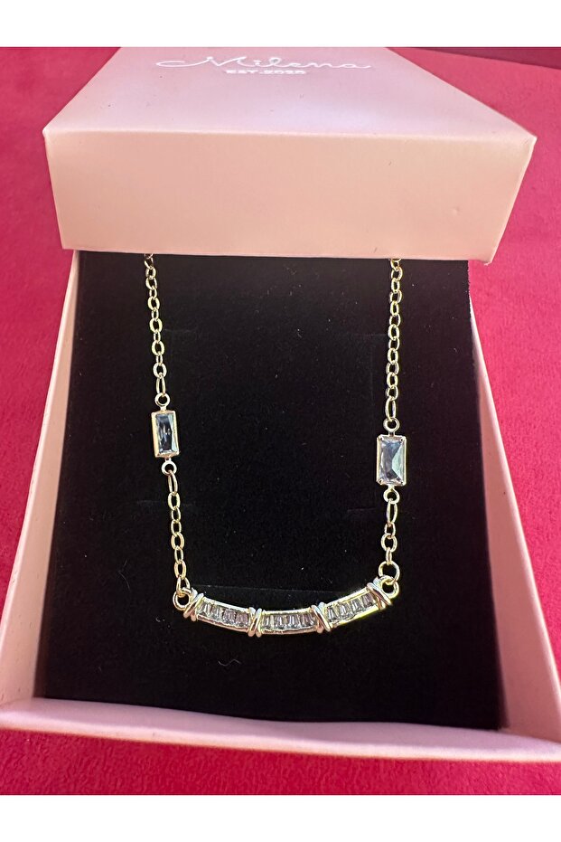 Milena Istanbul Baguette Stone Waterway X Chain Necklace