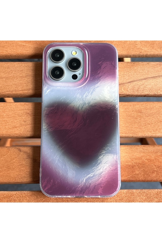 Aurora Burgundy Heart Design Glossy Soft Sides Protective Phone Case Compatible for iPhone 15 Pro