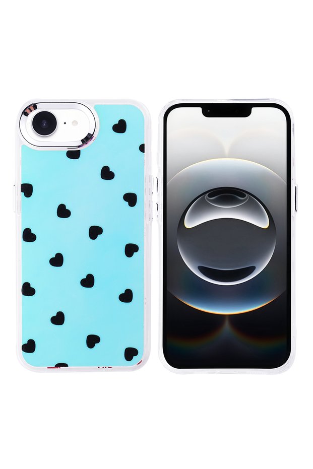 iPhone 16E Case Turquoise Heart Pattern Cover Hadra