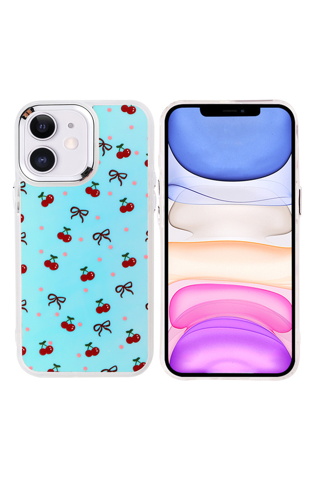 iPhone 11 Case Turquoise Cherry Pattern Cover Hadra