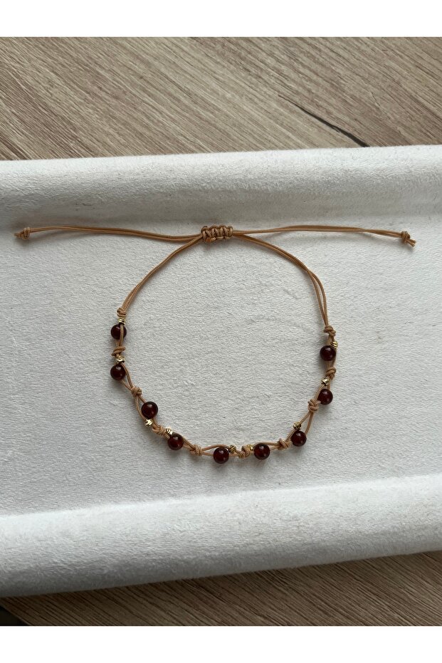 Minimal Hessonite Stone Adjustable Rope Bracelet & Anklet