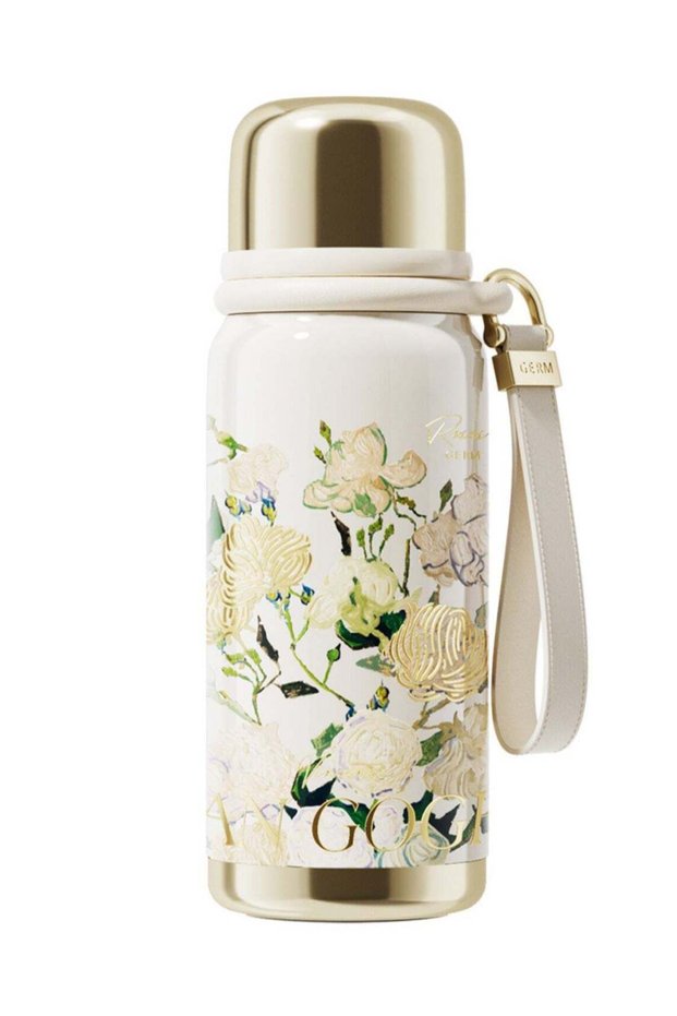 Van Gogh White Roses Thermos Bottle 580ml | GERM × The MET Stainless Steel Vacuum Flask with Cup | Hot & Cold Insulated Water Bottle | Leak-Proof, BPA-Free Travel Mug for Office, School, Outdoor | Ar