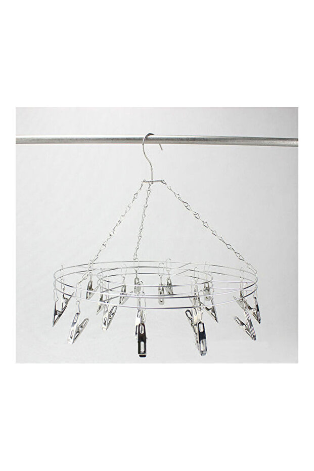 Stainless Steel Round Shaped Clothes Hanger Silver 34.5cm