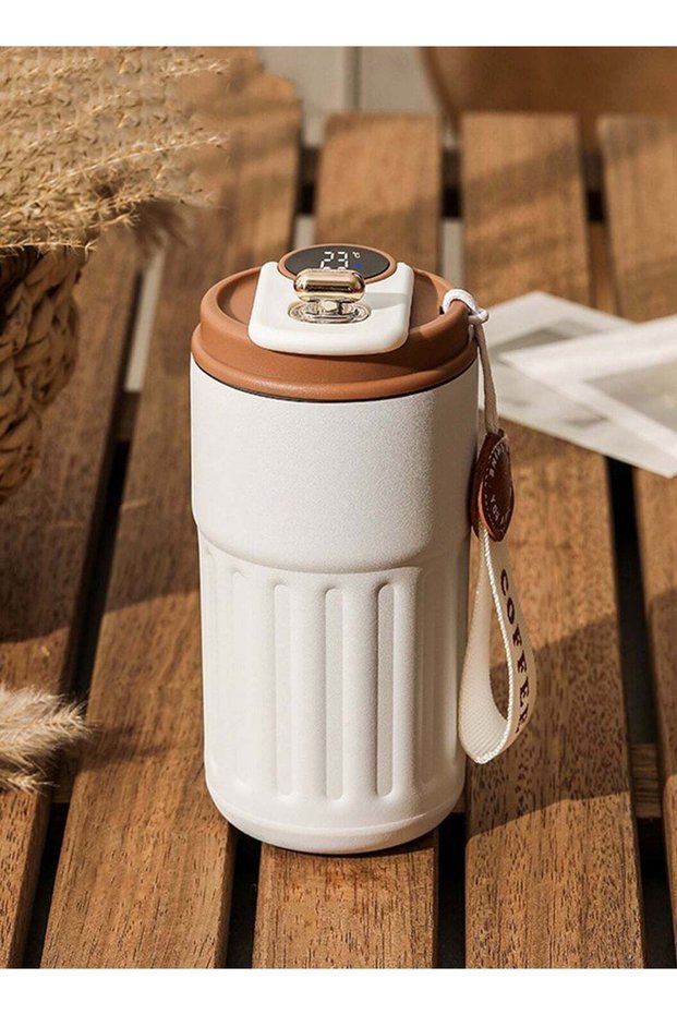 450ml Insulated Travel Coffee Mug with Temperature Display, 316 Stainless Steel Vacuum Coffee Cup White