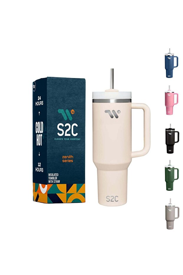S2C 40oz Stainless Steel Tumbler with Handle & Straw – Double Wall Vacuum Insulated Travel Mug – Leak-Resistant, BPA-Free, Fits Car Cup Holder