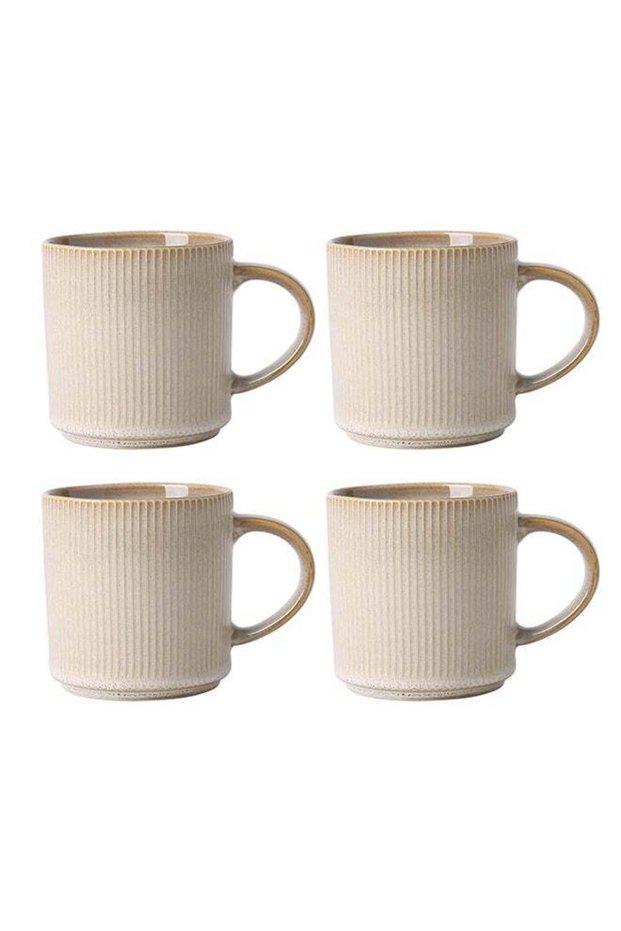 4 Piece Set Ceramic Coffee Mugs, 16Oz, Porcelaine With Large Handle, For Tea, Latte, Capuccino, Milk - Beige
