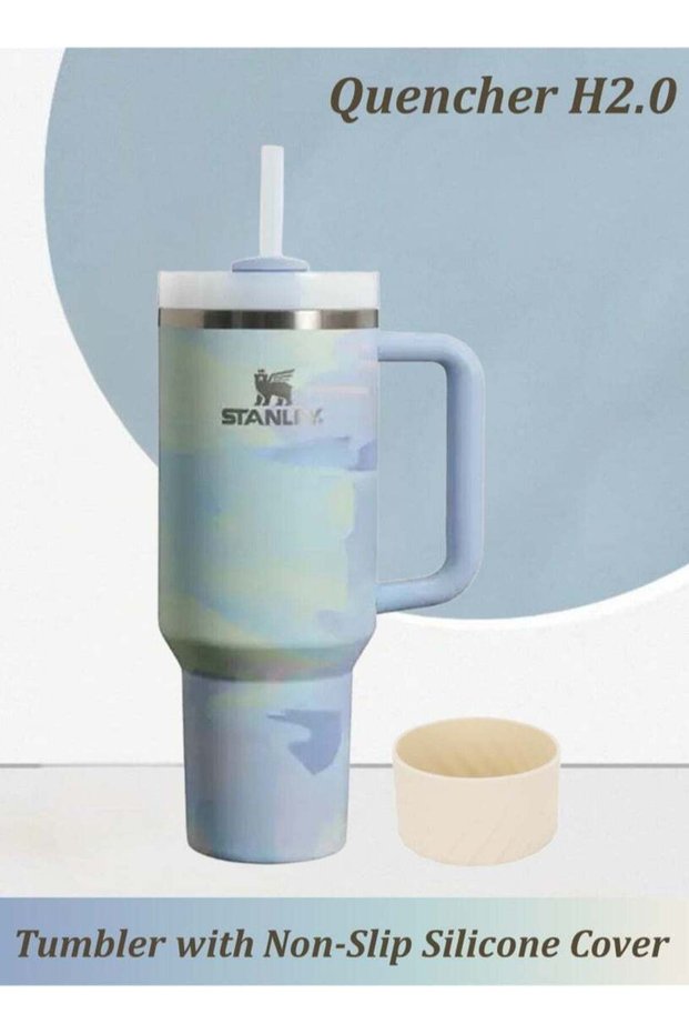 Stanley Quencher H2.0 FlowState Stainless Steel Vacuum Insulated Tumbler with Lid and Straw, Paired with Non-Slip Silicone Cover, Great for Water, Iced Tea or Coffee, Smoothie and More, 40 OZ