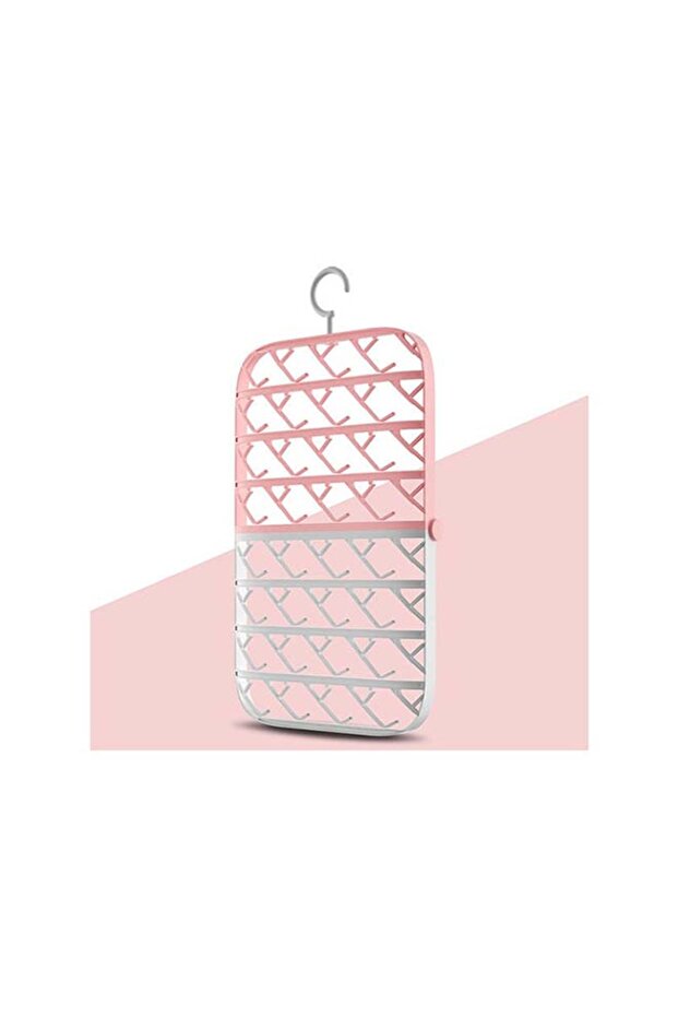 Plastic Foldable Windproof Buckle Socks Storage Rack Pink 30x48.5cm