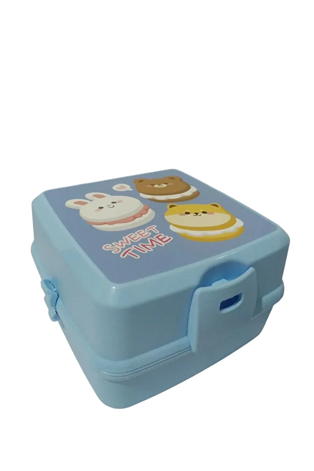 Premium 2 Layer Lunch Box 4 Compartments Fork and Spoon Patterned - 1