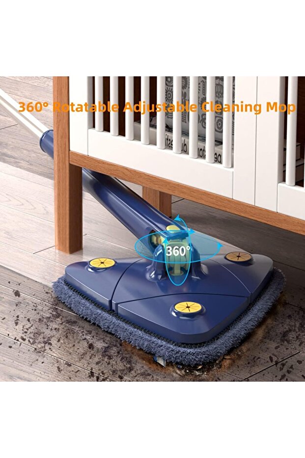 360° Rotating Mop, Triangular Head, Telescopic Handle, Washable Microfiber, - 3
