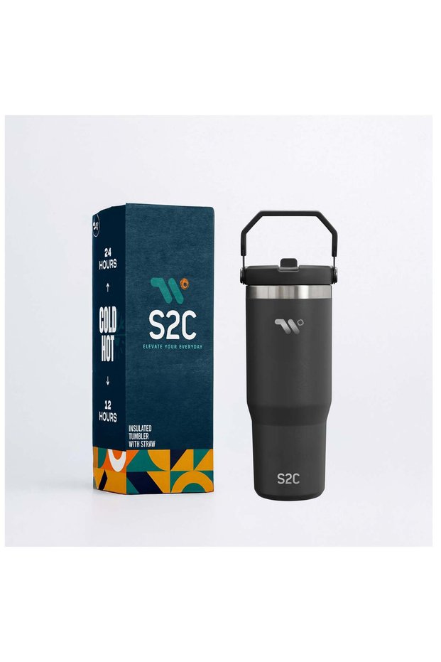 S2C 30oz Stainless Steel Tumbler with Handle & Straw – Double Wall Vacuum Insulated Travel Mug – Leak-Resistant, BPA-Free, Fits Car Cup Holder