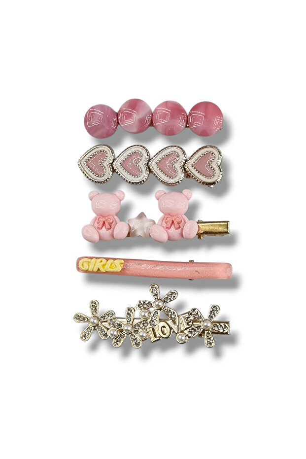 Set of Five Pink Cap Motif Collet Buckles