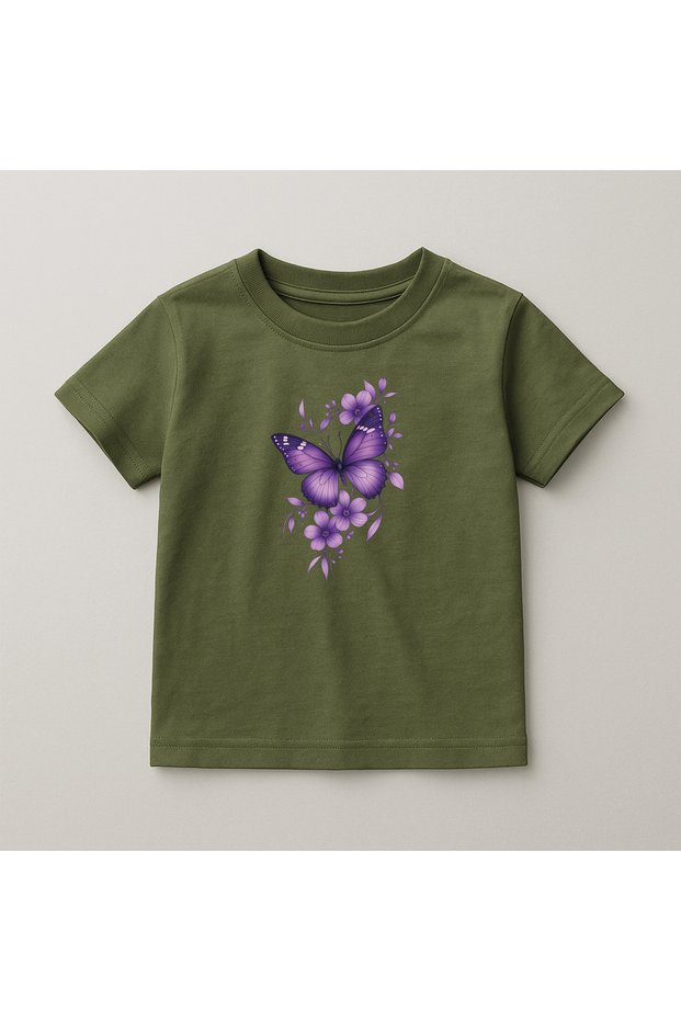 Butterfly Crew Neck 100% Cotton Printed Short Sleeve Children's and Teenage T-Shirt