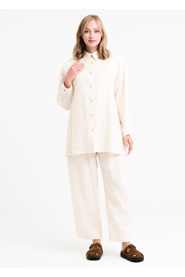 Düşük Kol Keten Tunik - 5