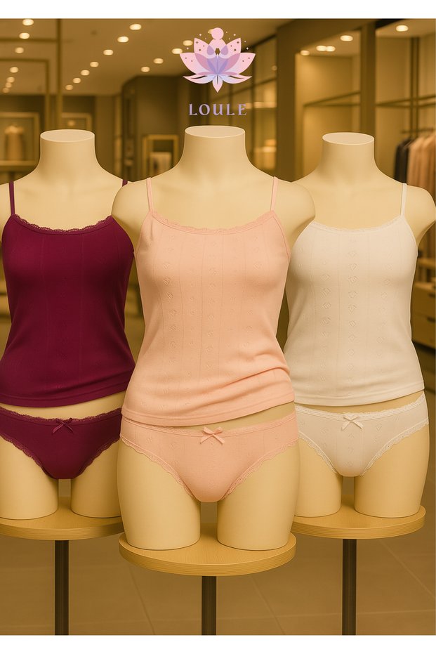Women's Clothing 3 Pieces 100% Cotton Rope Strap & Panties Set Ll.Il.2294.011