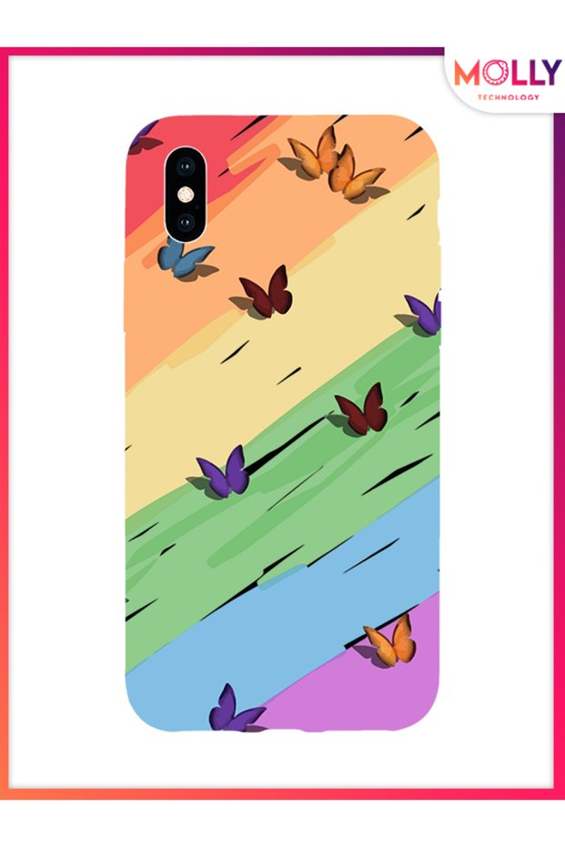 حافظة سيليكون بنمط أجنحة قوس قزح سوداء لهاتف iPhone X