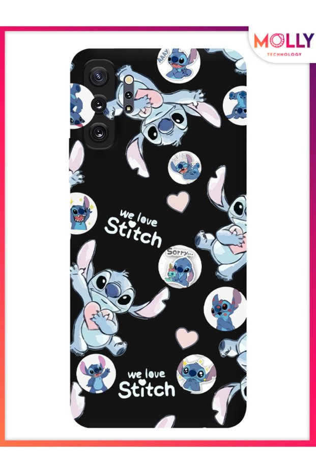 حافظة سيليكون سوداء بنمط We Love Stitch لهاتف سامسونج جالاكسي نوت 10 بلس