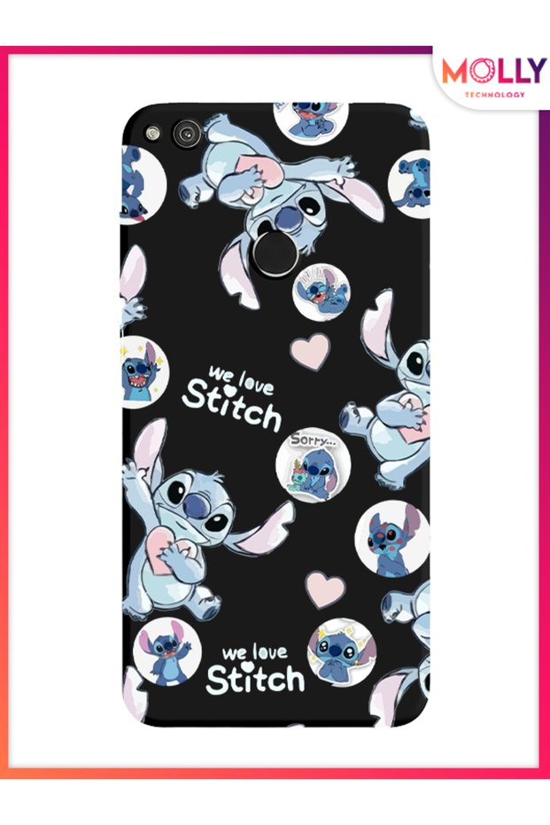 حافظة سيليكون بنمط We Love Stitch باللون الأسود لهاتف Huawei P 9 Lite 2017