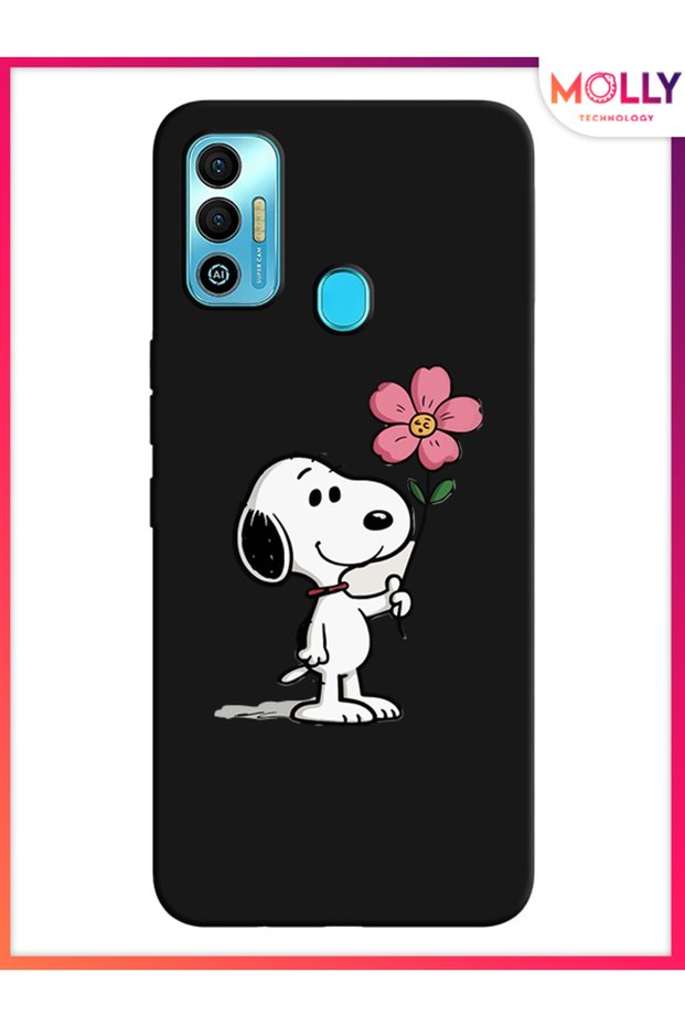 Black Snoopy Bloom Pattern Silicone Case for Tecno Spark 7t