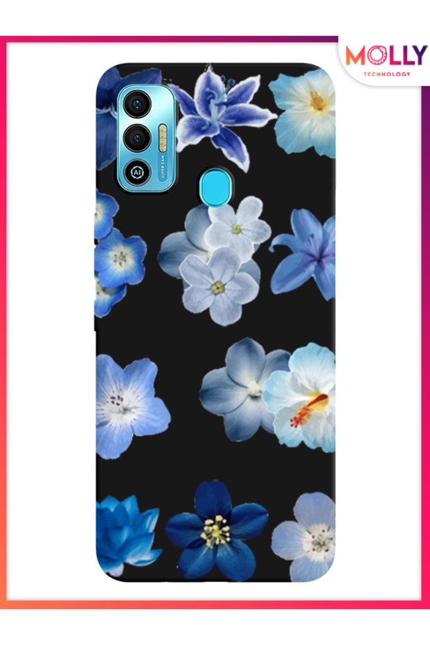 حافظة سيليكون بنمط بتلات أزور سوداء لهاتف Tecno Spark 7T