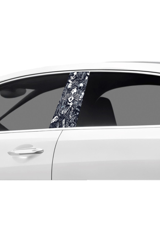 Car Door Post Covering Foil Skeleton Patterned (Right Left Set) (2 Pieces) - 22X50 cm