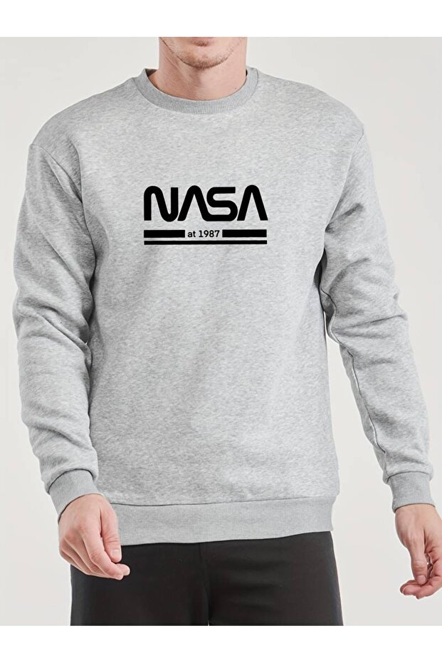 Gray Men's Gray Nasa 1987 Printed Crew Neck Oversize